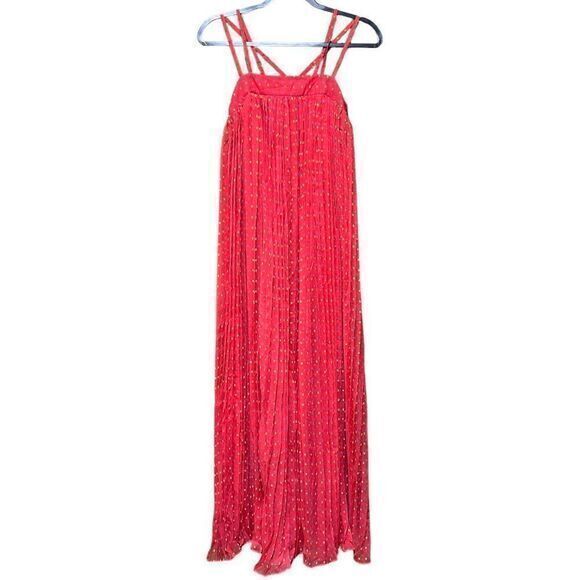 ASOS Double Strap Pleated Square Patterned Maxi Length Dress Pink Size 4 - Picture 1 of 7